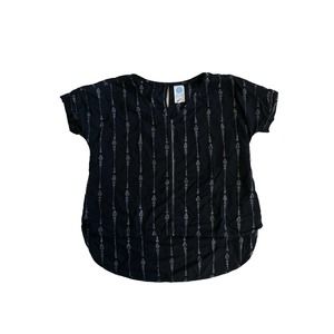 Women M Neer Yoga and Spa Fabindia Black Blouse Top Short Slv Cotton Printed